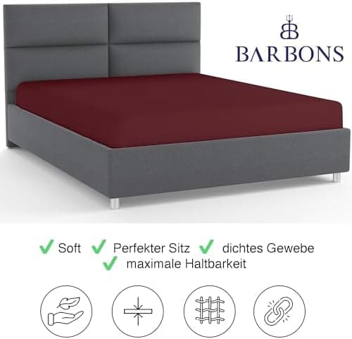 BARBONS Spannbettlaken 140x200 cm – 100% Baumwolle Jersey, für Boxspringbett & Matratzen bis 27 cm – Hellgrau