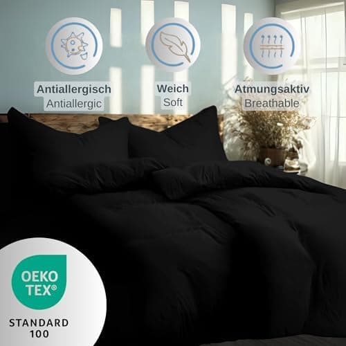 Komfortec Bettwäsche 2‑teilig (Bettbezug 155x220 + Kissenbezug 80x80) – superweiche gebürstete 100% Mikrofaser, Grau, OE