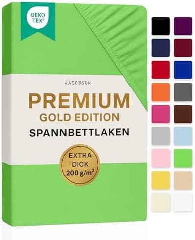 Jacobson Premium Spannbettlaken Jersey 200 g/m² – XL Überlänge für Matratzengrößen 140×200–160×220 cm, Natur
