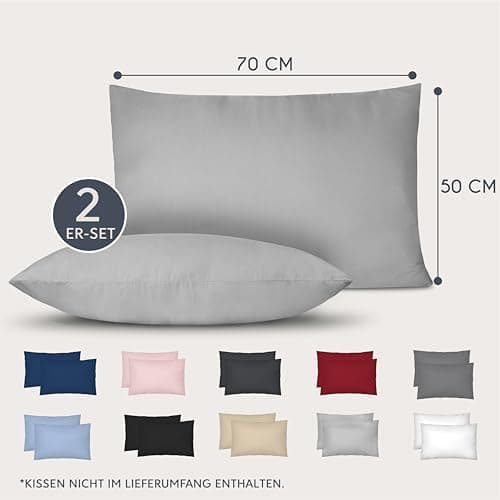 Dreamzie Kissenbezug 40x80 (2er Set) – Mikrofaser weich, OEKO-TEX STANDARD 100, Anthrazit mit Reißverschluss