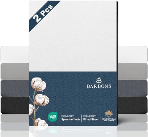 BARBONS Spannbettlaken 140x200 cm – 100% Baumwolle Jersey, für Boxspringbett & Matratzen bis 27 cm – Hellgrau