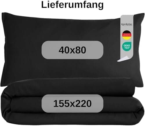 Komfortec Bettwäsche 2‑teilig (Bettbezug 155x220 + Kissenbezug 80x80) – superweiche gebürstete 100% Mikrofaser, Grau, OE