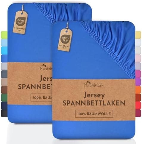 NatureMark Jersey-Spannbettlaken 2er-Pack – 100% Baumwolle, 90 x 200–100 x 200 cm, Creme/Natur