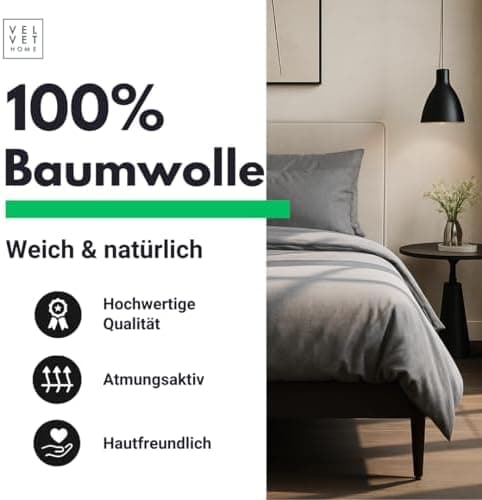 Bettwäsche 155x220 Baumwolle Jeans Blau – 2-teilig mit Reißverschluss, Bettbezug 155x220 + Kissenbezug 80x80