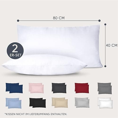 Dreamzie Kissenbezug 40x80 (2er Set) – Mikrofaser weich, OEKO-TEX STANDARD 100, Anthrazit mit Reißverschluss