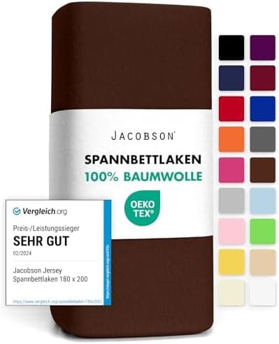 Jacobson Jersey-Spannbettlaken aus Baumwolle – OEKO-TEX STANDARD 100, 180x200–200x200 cm, Weiß