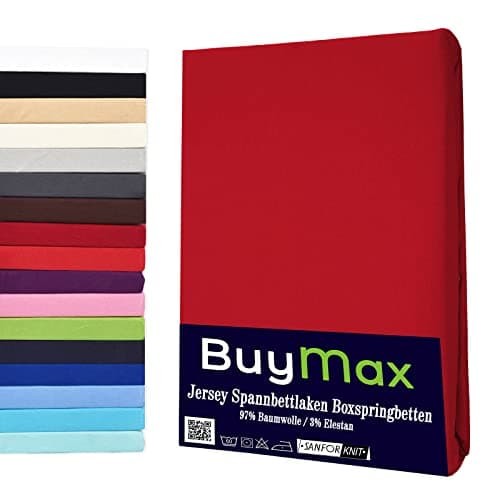 Buymax® Spannbettlaken 140x200 cm – 100% Baumwolle (Jersey), für Matratzen bis 25 cm
