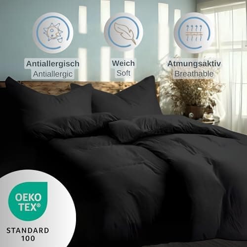 Komfortec Bettwäsche 2‑teilig (Bettbezug 155x220 + Kissenbezug 80x80) – superweiche gebürstete 100% Mikrofaser, Grau, OE