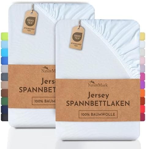 NatureMark Jersey-Spannbettlaken 2er-Pack – 100% Baumwolle, 90 x 200–100 x 200 cm, Creme/Natur