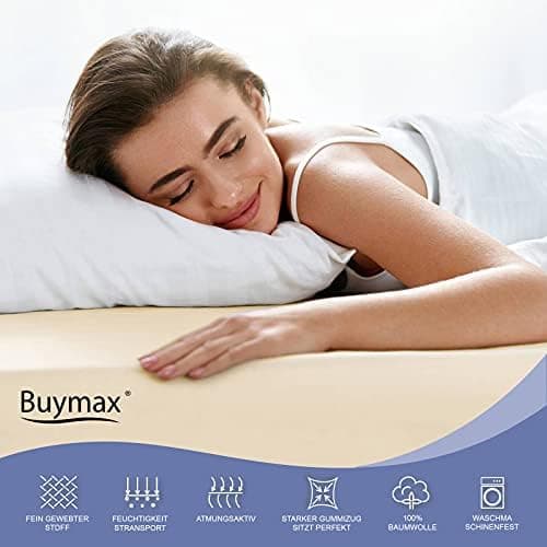 Buymax® Spannbettlaken 140x200 cm – 100% Baumwolle (Jersey), für Matratzen bis 25 cm