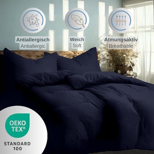 Komfortec Bettwäsche 2‑teilig (Bettbezug 155x220 + Kissenbezug 80x80) – superweiche gebürstete 100% Mikrofaser, Grau, OE