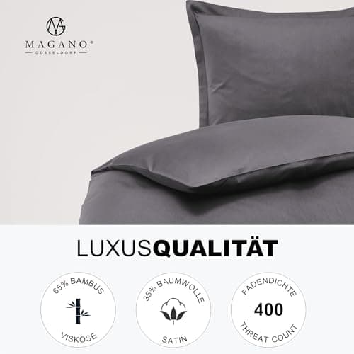 Magano® Bettwäsche 135x200 Taupe – Bambus & Baumwolle Satin 400 TC Premium, Deckenbezug 135x200 cm + Kissenbezug 40x80 c