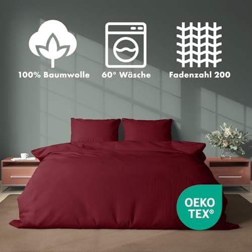 JACOBSON Bettwäsche 135x200 – 100% Baumwolle Perkal, OEKO‑TEX, 2‑teilig (135x200 + 80x80) mit Reißverschluss, Anthrazit