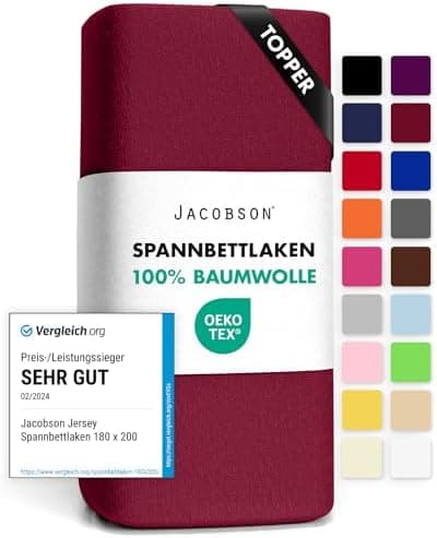 Jacobson Jersey-Spannbettlaken aus Baumwolle – OEKO-TEX STANDARD 100, 180x200–200x200 cm, Weiß
