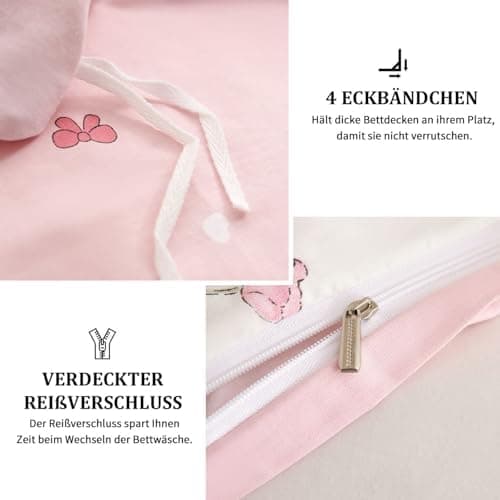 Freyamy Bettwäsche 135x200 cm – 2‑teilig Baumwolle, Floral (Weiß/Rosa/Grün) inkl. Kissenbezug 80x80 cm