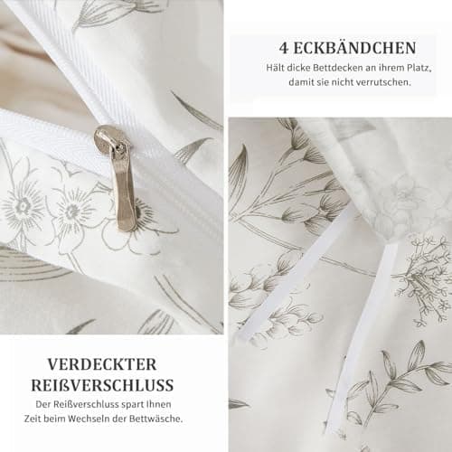 Freyamy Bettwäsche 135x200 cm – 2‑teilig Baumwolle, Floral (Weiß/Rosa/Grün) inkl. Kissenbezug 80x80 cm