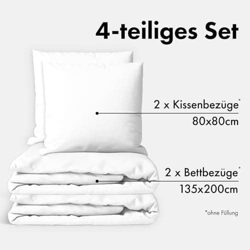 JACOBSON Bettwäsche 135x200 – 100% Baumwolle Perkal, OEKO‑TEX, 2‑teilig (135x200 + 80x80) mit Reißverschluss, Anthrazit