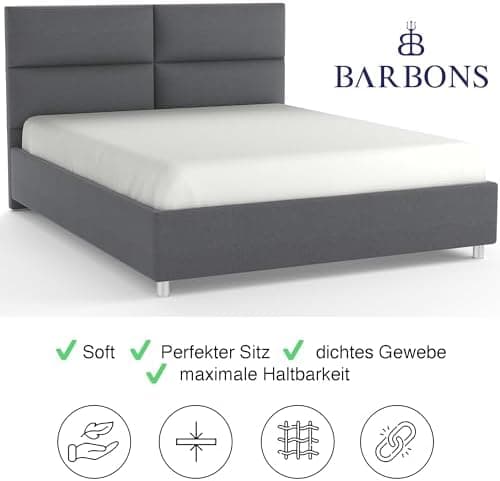 BARBONS Spannbettlaken 140x200 cm – 100% Baumwolle Jersey, für Boxspringbett & Matratzen bis 27 cm – Hellgrau