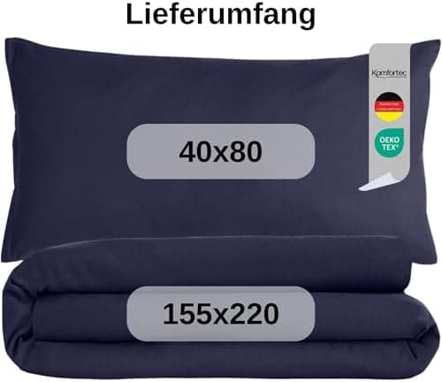 Komfortec Bettwäsche 2‑teilig (Bettbezug 155x220 + Kissenbezug 80x80) – superweiche gebürstete 100% Mikrofaser, Grau, OE