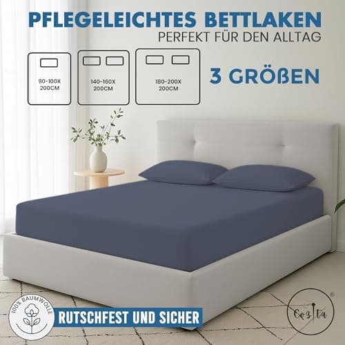 Spannbettlaken 140x200 cm – 100% Baumwoll‑Jersey, passend für Matratzen bis 25 cm Höhe