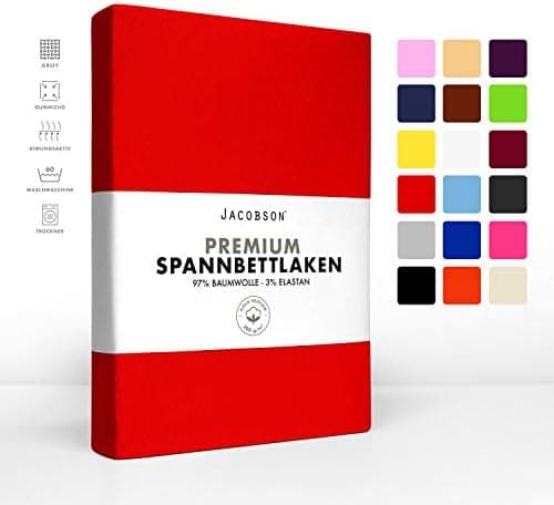 Jacobson Jersey-Spannbettlaken aus Baumwolle – OEKO-TEX STANDARD 100, 180x200–200x200 cm, Weiß
