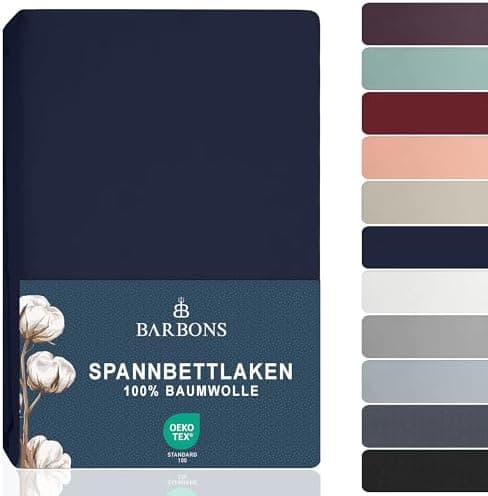 BARBONS Spannbettlaken 140x200 cm – 100% Baumwolle Jersey, für Boxspringbett & Matratzen bis 27 cm – Hellgrau
