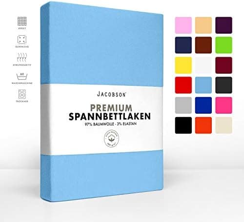 Jacobson Jersey-Spannbettlaken aus Baumwolle – OEKO-TEX STANDARD 100, 180x200–200x200 cm, Weiß