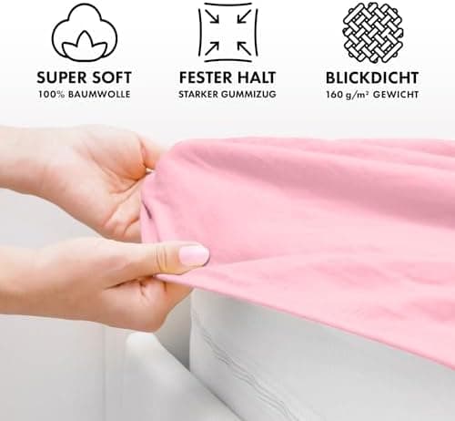 Jacobson Jersey-Spannbettlaken aus Baumwolle – OEKO-TEX STANDARD 100, 180x200–200x200 cm, Weiß