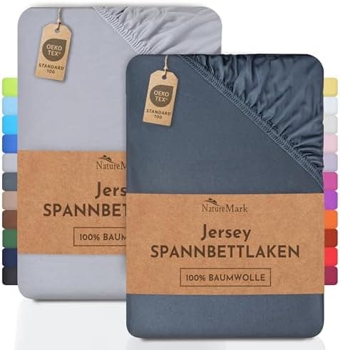 NatureMark Jersey-Spannbettlaken 2er-Pack – 100% Baumwolle, 90 x 200–100 x 200 cm, Creme/Natur
