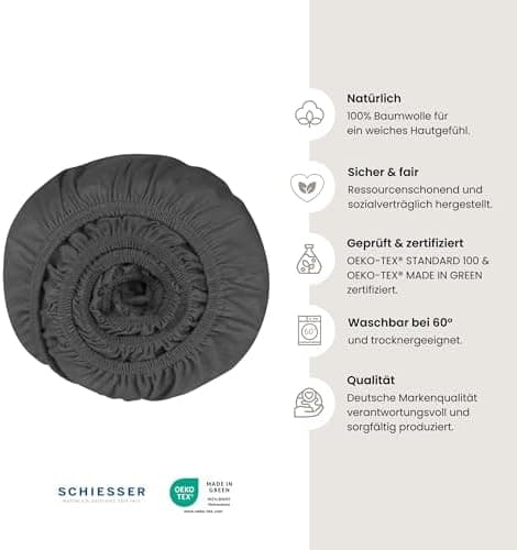 Schiesser Spannbettlaken Jessi – 100% gekämmte Baumwolle aus nachhaltiger Produktion | 180–190×200 cm, Matratzenhöhe bis