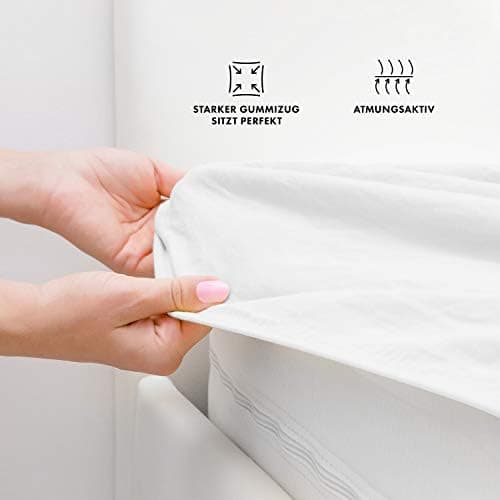 Jacobson Jersey-Spannbettlaken aus Baumwolle – OEKO-TEX STANDARD 100, 180x200–200x200 cm, Weiß