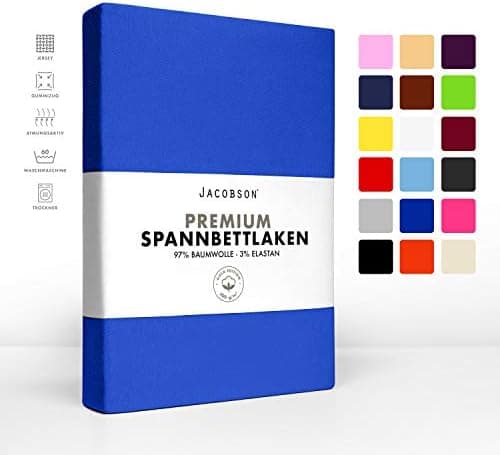 Jacobson Jersey-Spannbettlaken aus Baumwolle – OEKO-TEX STANDARD 100, 180x200–200x200 cm, Weiß