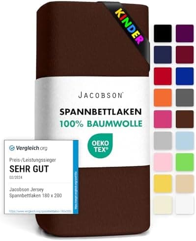 Jacobson Jersey-Spannbettlaken aus Baumwolle – OEKO-TEX STANDARD 100, 180x200–200x200 cm, Weiß
