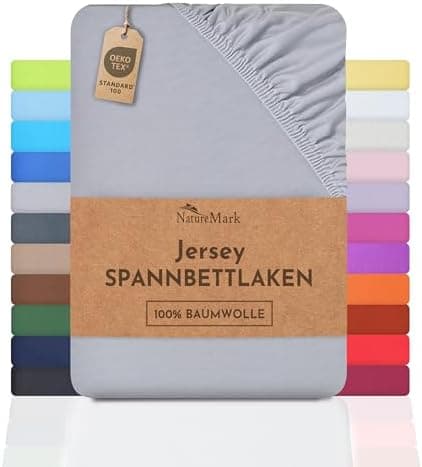 NatureMark Spannbettlaken / Spannbetttuch 100% Baumwolle, anthrazit – 90 x 200 bis 100 x 200 cm
