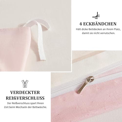Freyamy Bettwäsche 135x200 cm – 2‑teilig Baumwolle, Floral (Weiß/Rosa/Grün) inkl. Kissenbezug 80x80 cm