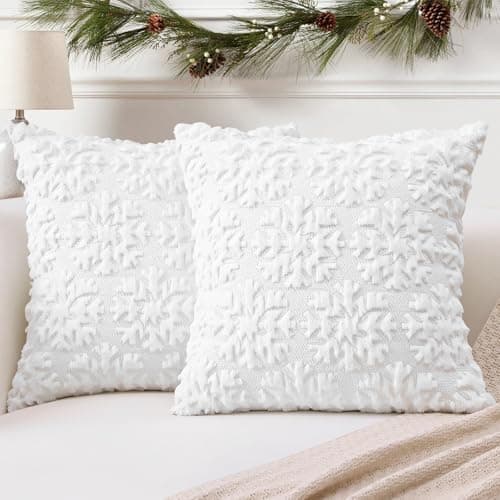 Artscope 2er-Set Kissenbezüge (40x40 cm) – weicher Kurzplüsch Wollsamt, Schneeflocke Creme Beige
