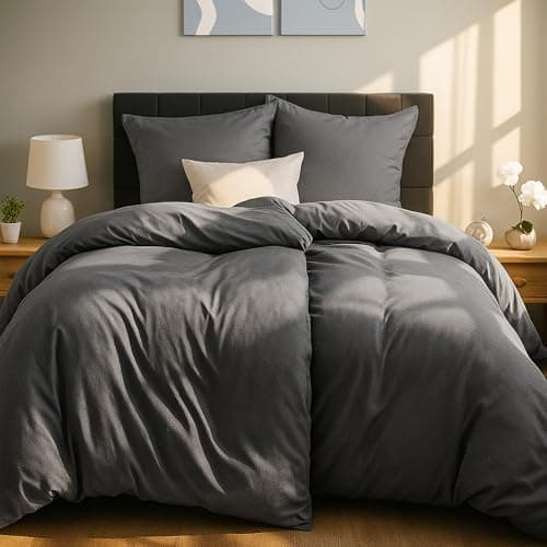 Bettwäsche 135×200 cm – Anthrazit, kuschelig weich & bügelfrei – ÖKO‑TEX MADE IN GREEN | 1x Bettbezug 135×200 + 1x Kisse