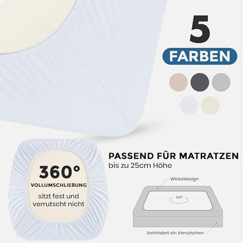 Spannbettlaken 140x200 cm – 100% Baumwoll‑Jersey, passend für Matratzen bis 25 cm Höhe
