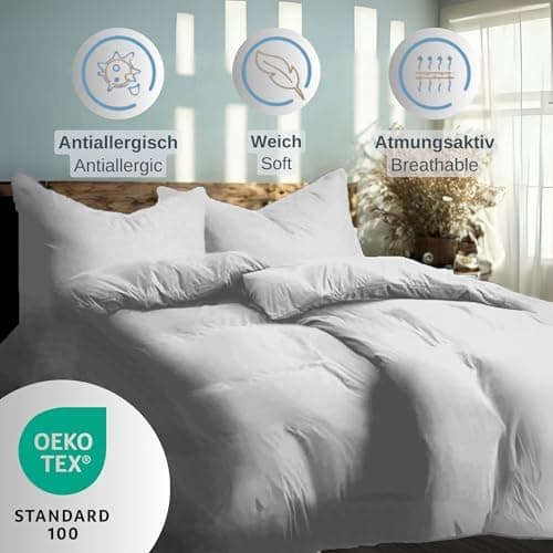 Komfortec Bettwäsche 2‑teilig (Bettbezug 155x220 + Kissenbezug 80x80) – superweiche gebürstete 100% Mikrofaser, Grau, OE