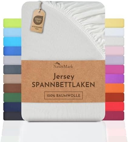 NatureMark Spannbettlaken / Spannbetttuch 100% Baumwolle, anthrazit – 90 x 200 bis 100 x 200 cm
