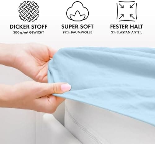 Jacobson Premium Spannbettlaken Jersey 200 g/m² – XL Überlänge für Matratzengrößen 140×200–160×220 cm, Natur
