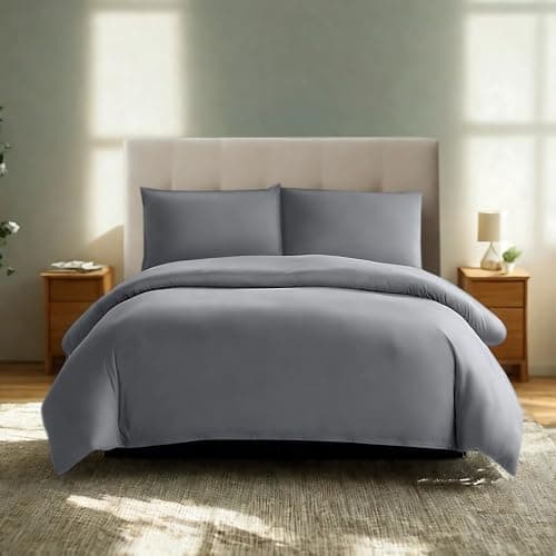 Komfortec Bettwäsche 2‑teilig (Bettbezug 155x220 + Kissenbezug 80x80) – superweiche gebürstete 100% Mikrofaser, Grau, OE