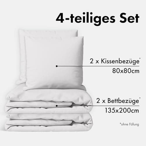 JACOBSON Bettwäsche 135x200 – 100% Baumwolle Perkal, OEKO‑TEX, 2‑teilig (135x200 + 80x80) mit Reißverschluss, Anthrazit
