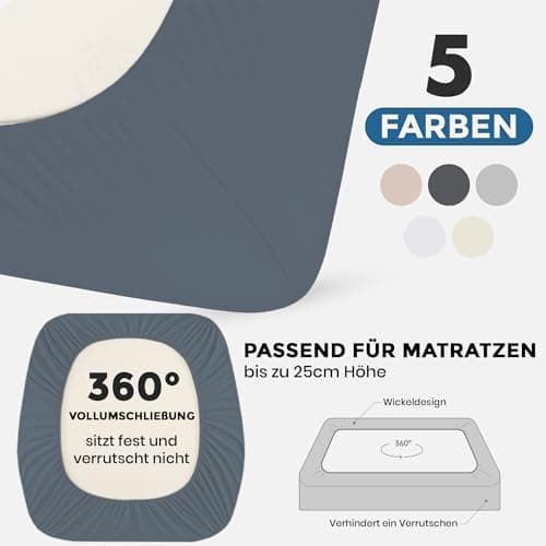 Spannbettlaken 140x200 cm – 100% Baumwoll‑Jersey, passend für Matratzen bis 25 cm Höhe