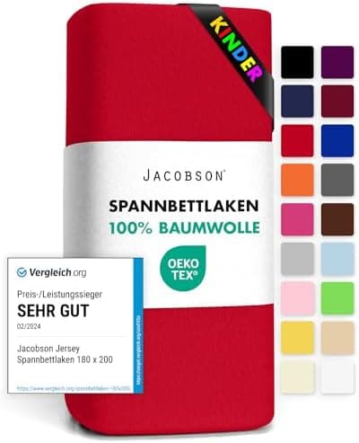 Jacobson Jersey-Spannbettlaken aus Baumwolle – OEKO-TEX STANDARD 100, 180x200–200x200 cm, Weiß