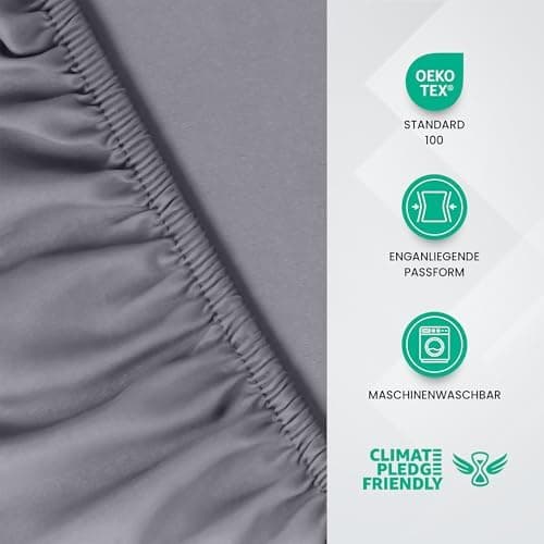 Utopia Bedding Spannbettlaken 180×200 cm – Grau, gebürstete Polyester‑Mikrofaser, OEKO‑TEX zertifiziert