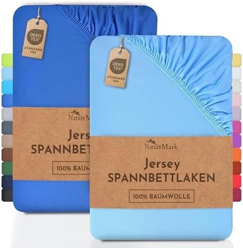 NatureMark Jersey-Spannbettlaken 2er-Pack – 100% Baumwolle, 90 x 200–100 x 200 cm, Creme/Natur