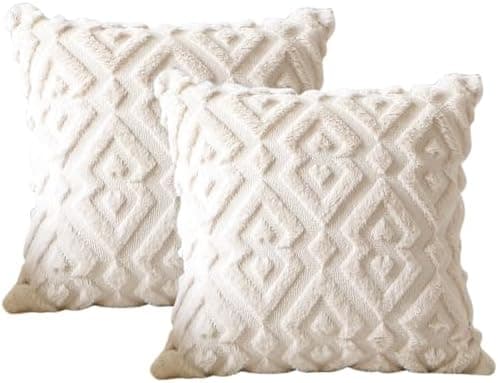 Artscope 2er-Set Kissenbezüge (40x40 cm) – weicher Kurzplüsch Wollsamt, Schneeflocke Creme Beige