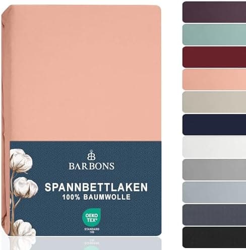 BARBONS Spannbettlaken 140x200 cm – 100% Baumwolle Jersey, für Boxspringbett & Matratzen bis 27 cm – Hellgrau