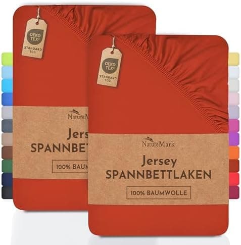 NatureMark Jersey-Spannbettlaken 2er-Pack – 100% Baumwolle, 90 x 200–100 x 200 cm, Creme/Natur